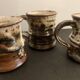 Set of 3 Danish Waldorff cups and 3 saucers in glazed stoneware