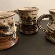 Set of 3 Danish Waldorff cups and 3 saucers in glazed stoneware
