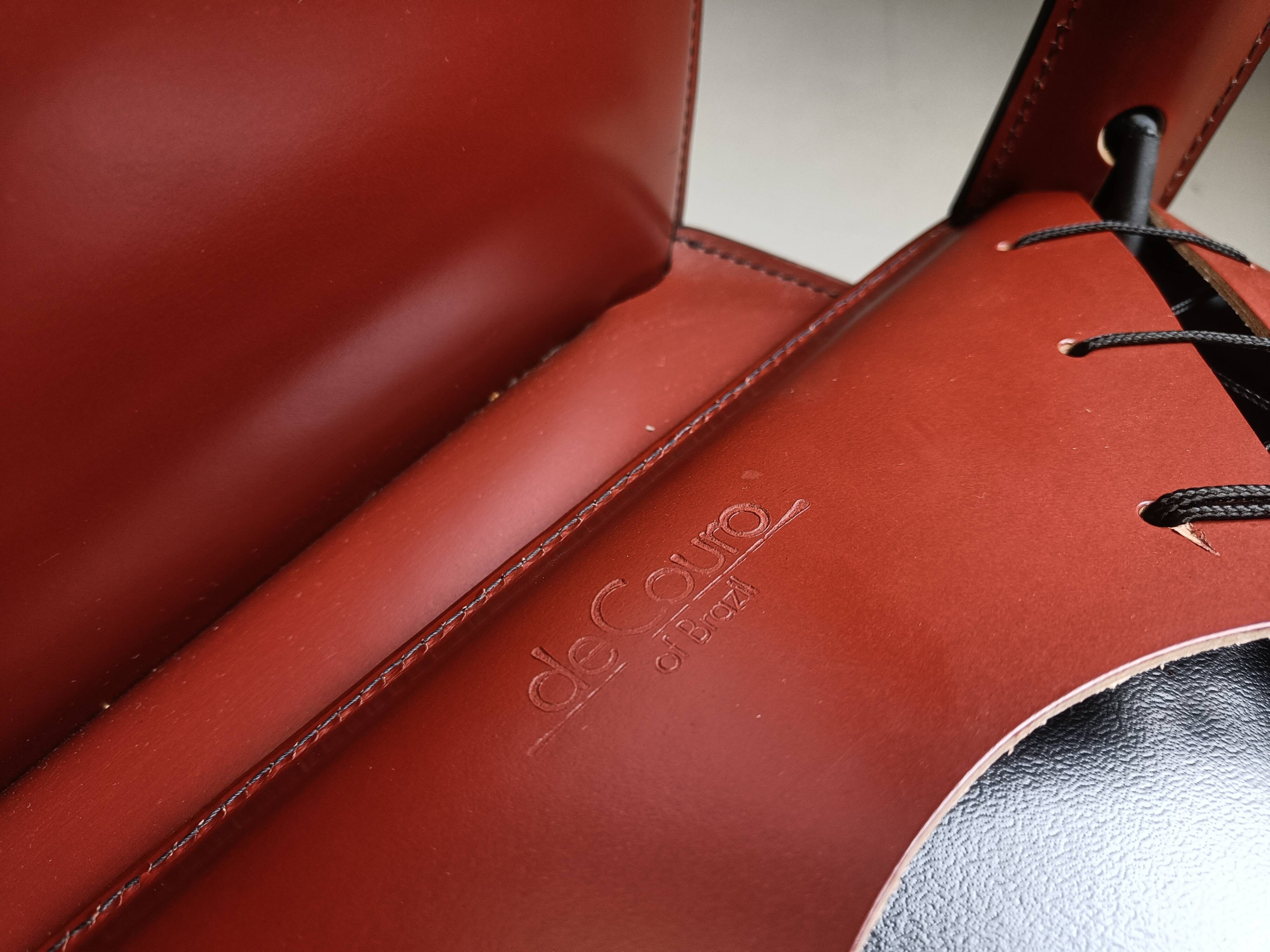 Red leather dining chairs by De Couro Brazil, 1980s - set of 4