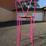 Pair of stools high bar stools metal and pink leather