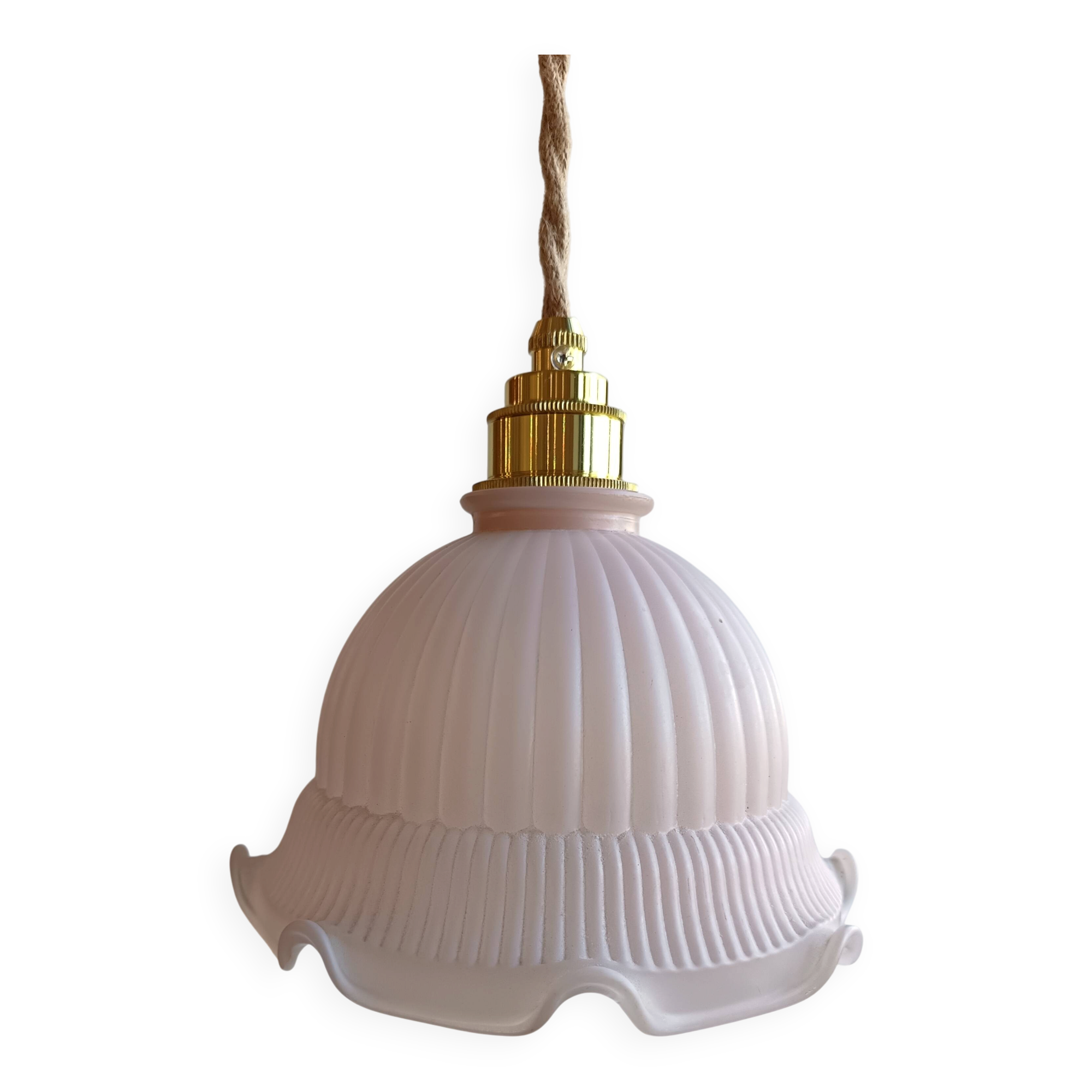 Pale pink vintage glass lamp, gold socket