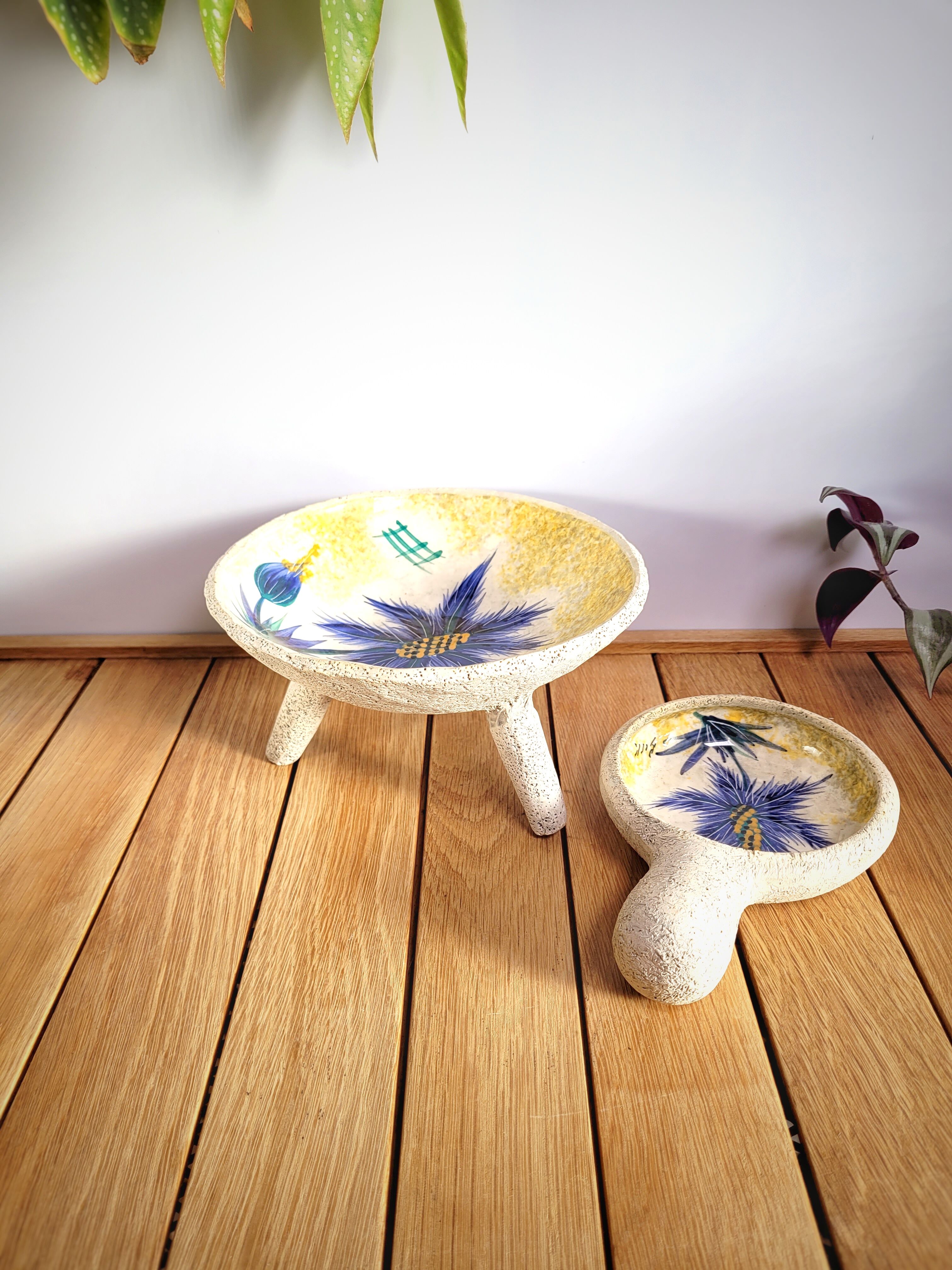 Pair of blue thistle ceramics