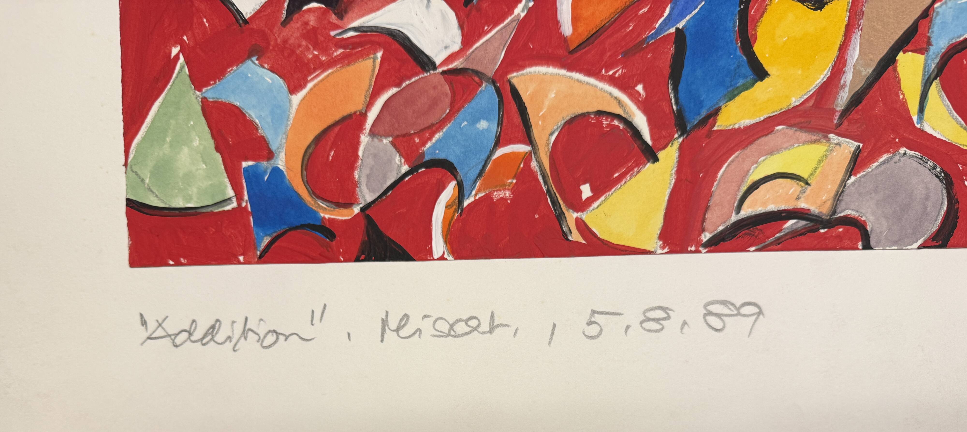 Helmut Dittmann – "Addition", Dynamic Abstract Painting on Red Ground, 1989