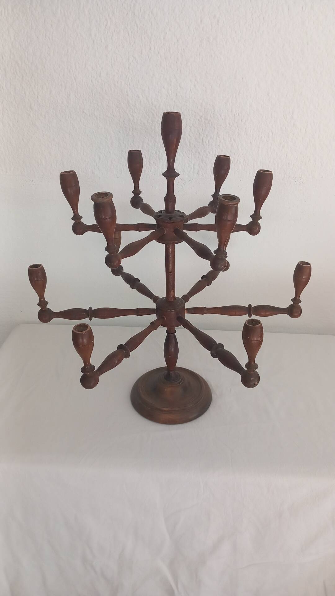 Large vintage turned wooden candelabrum - Brutalist and raw spirit