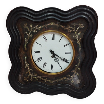 old wall clock - square bull's eye with pendulum and key