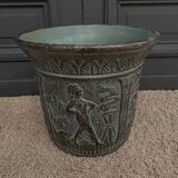 Pair of planters from the 60s with antique decor, green background