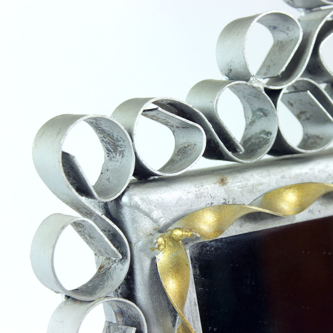 Vintage Mirror In Handmade Metal Frame, Czechoslovakia 1950s