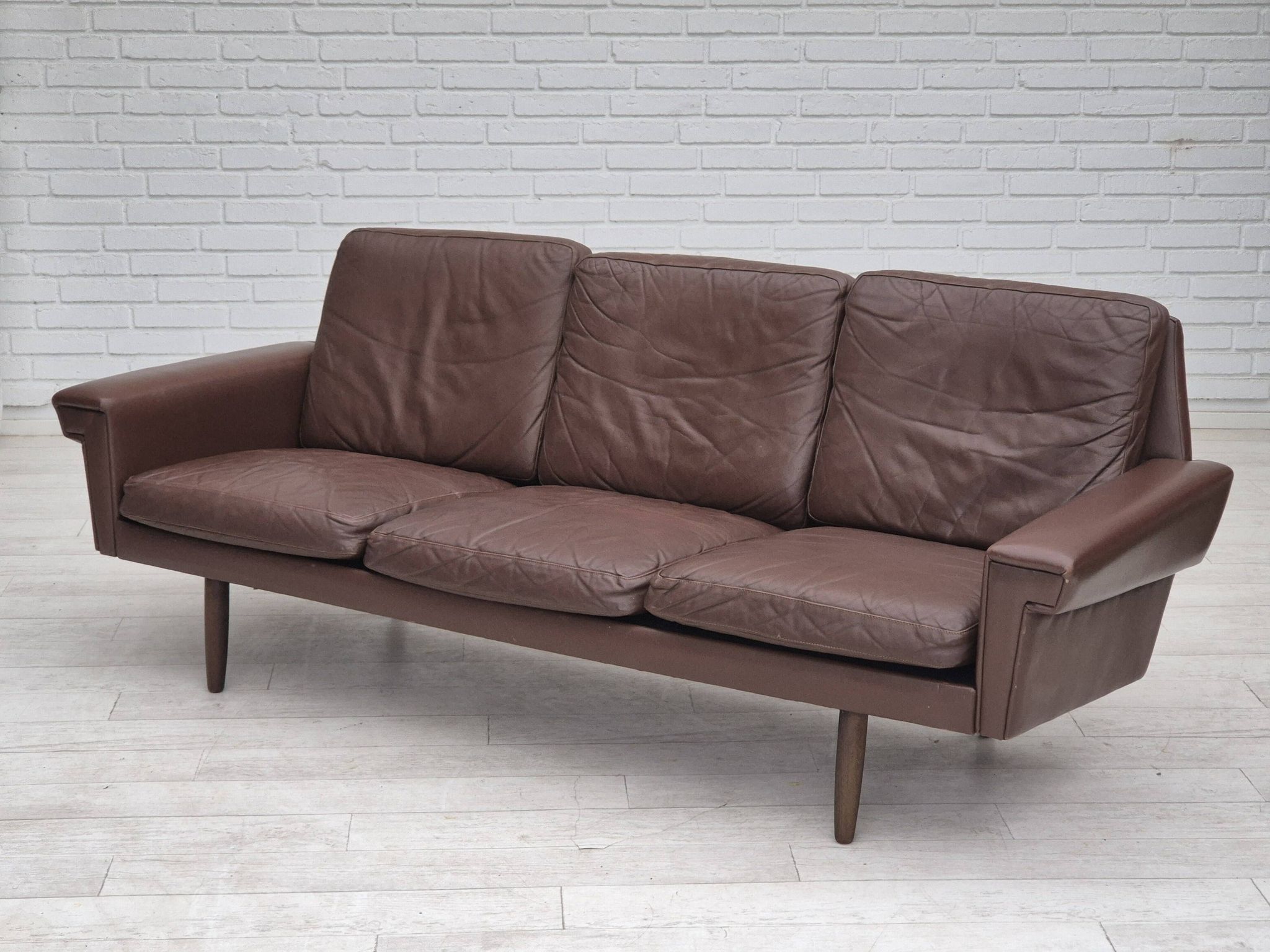 1970s, Danish 3-seater sofa, original brown leather.