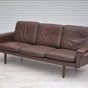 1970s, Danish 3-seater sofa, original brown leather.