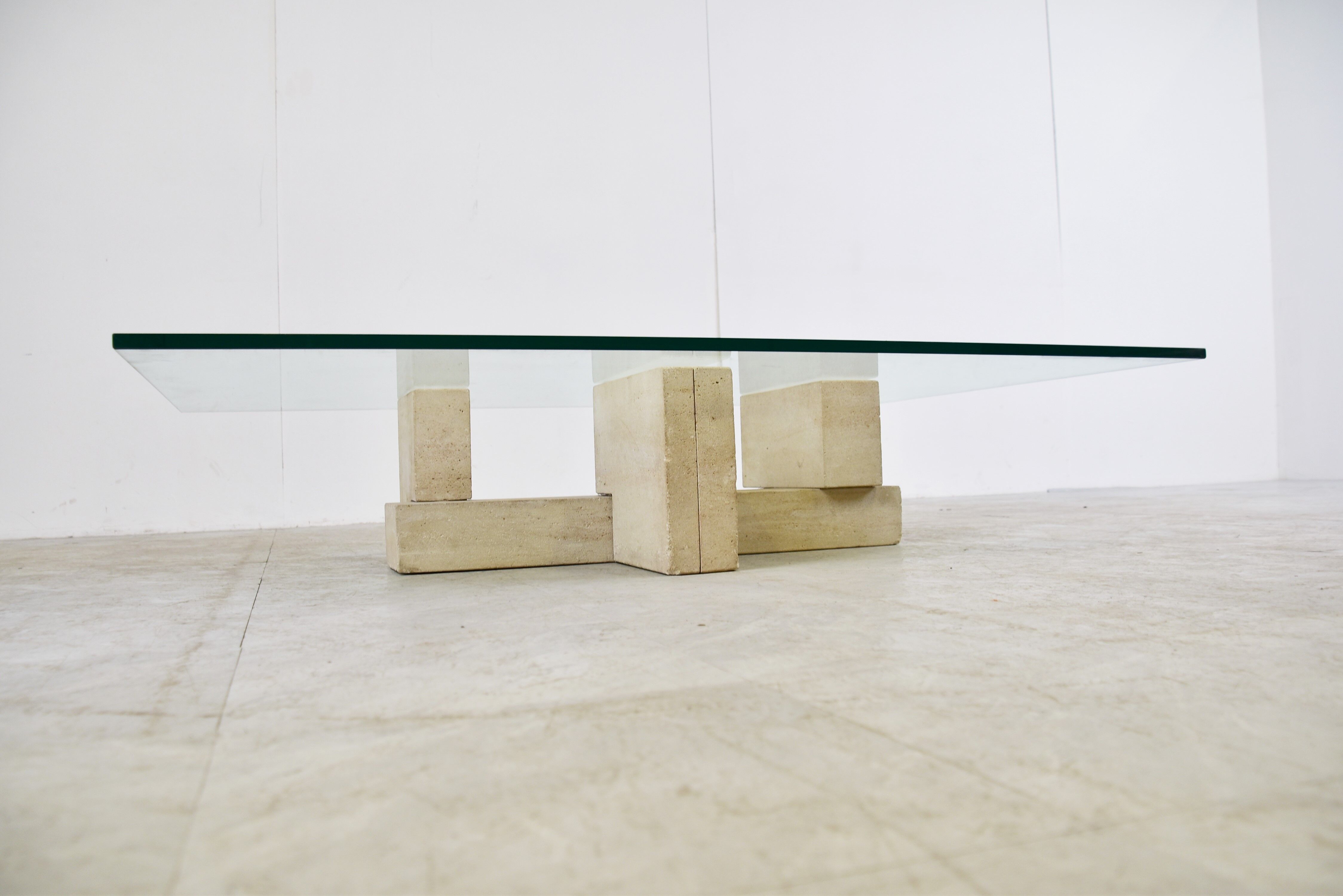 Vintage travertine coffee table Italy , 1970s