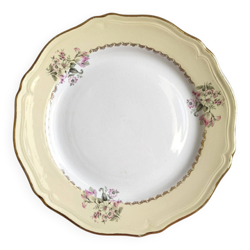 Plat rond vintage L'Amandinoise modèle Paola crème et blanc fleurs