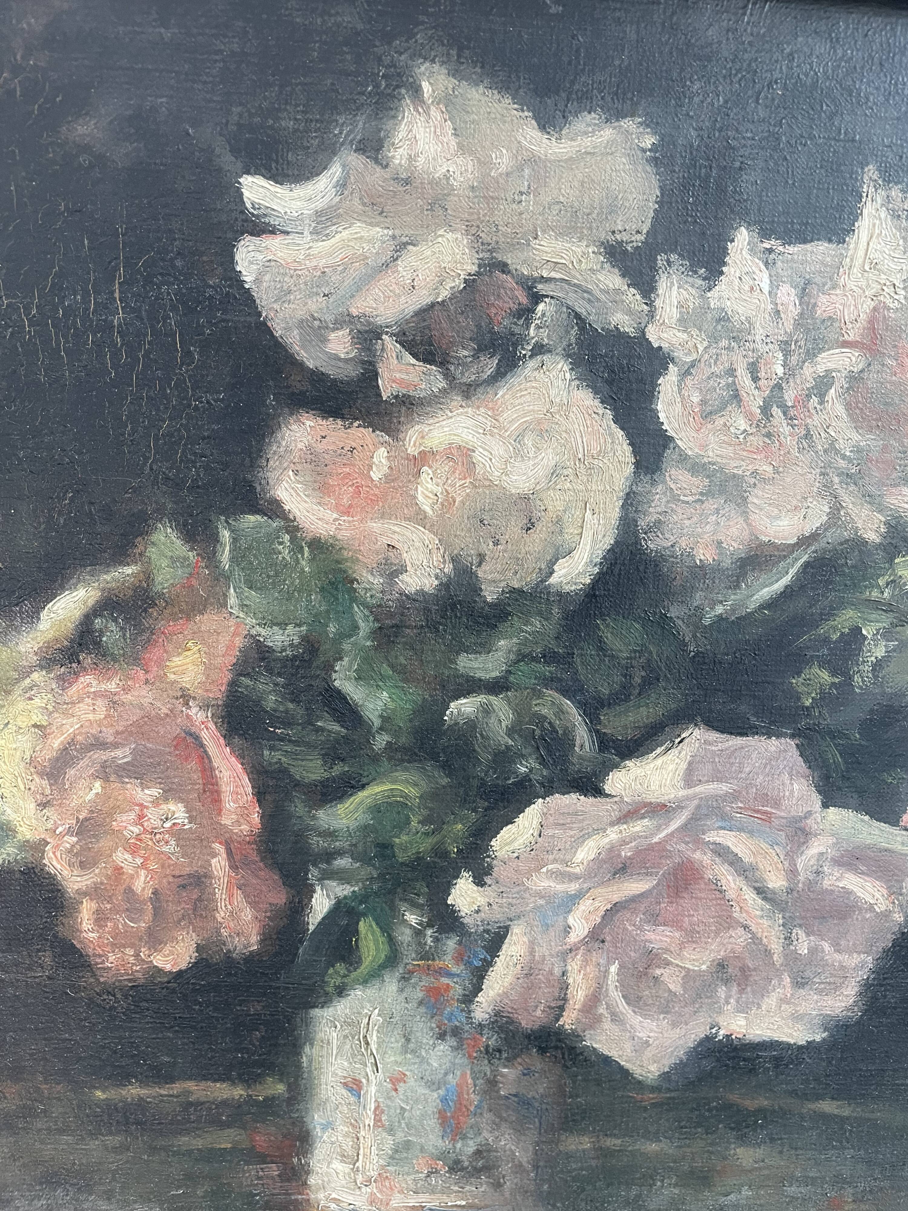 Peinture à l'huile sur toile, nature morte aux fleurs, bouquet, école française, début XXème, cadre