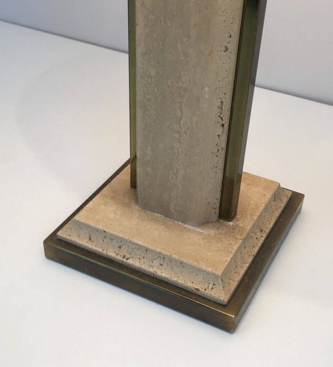 Table Lamp in Travertine and Gold Chrome, French Work, circa 1970