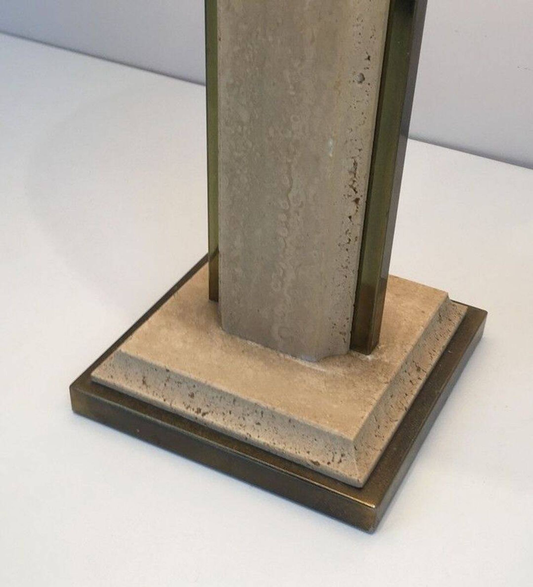 Table Lamp in Travertine and Gold Chrome, French Work, circa 1970