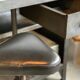 Steel postal sorting with stripped stool - patinated graphite 1950