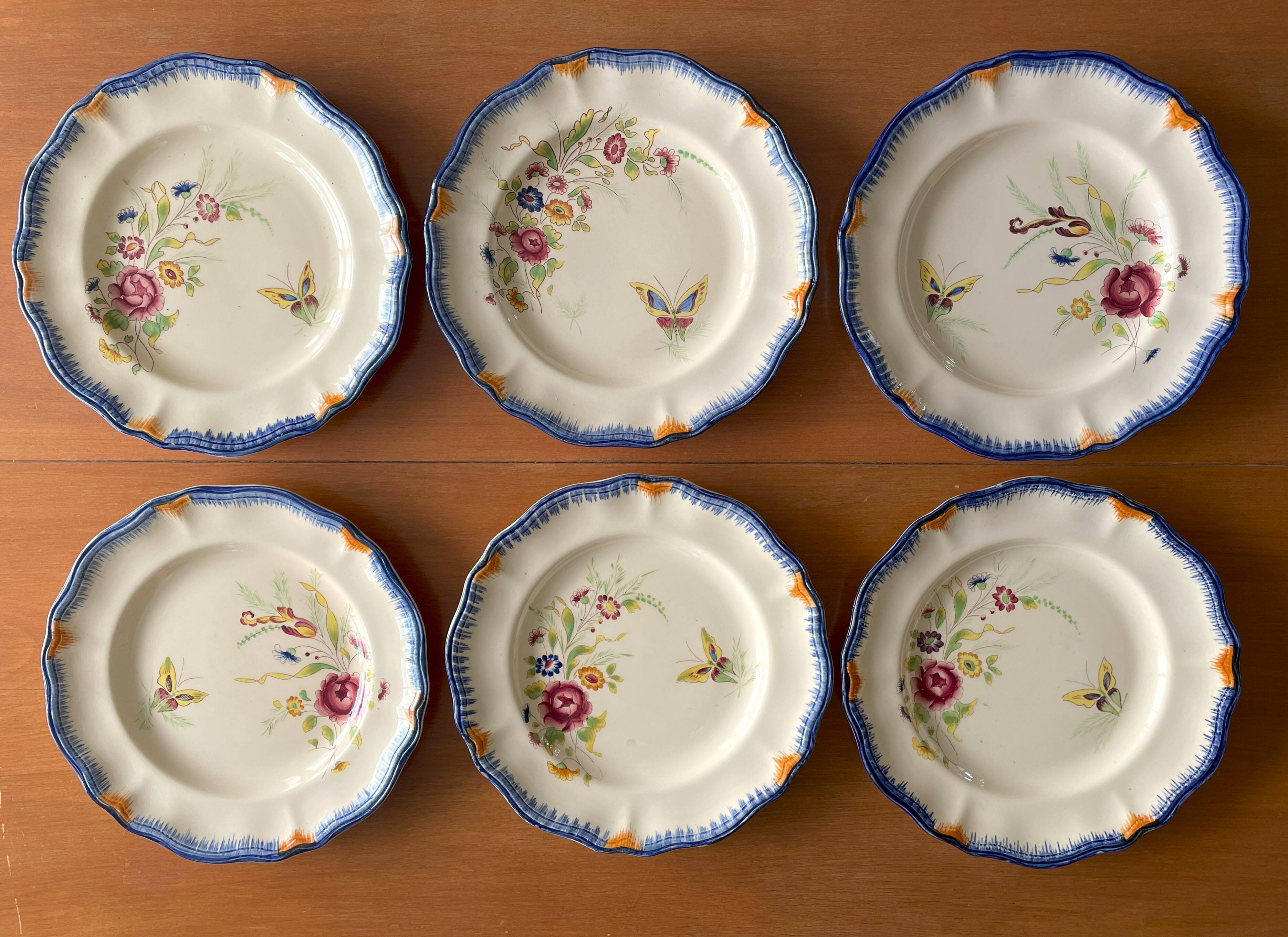 6 large old flat plates in LONGCHAMP earthenware