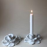 Set of 2 candlesticks in white porcelain