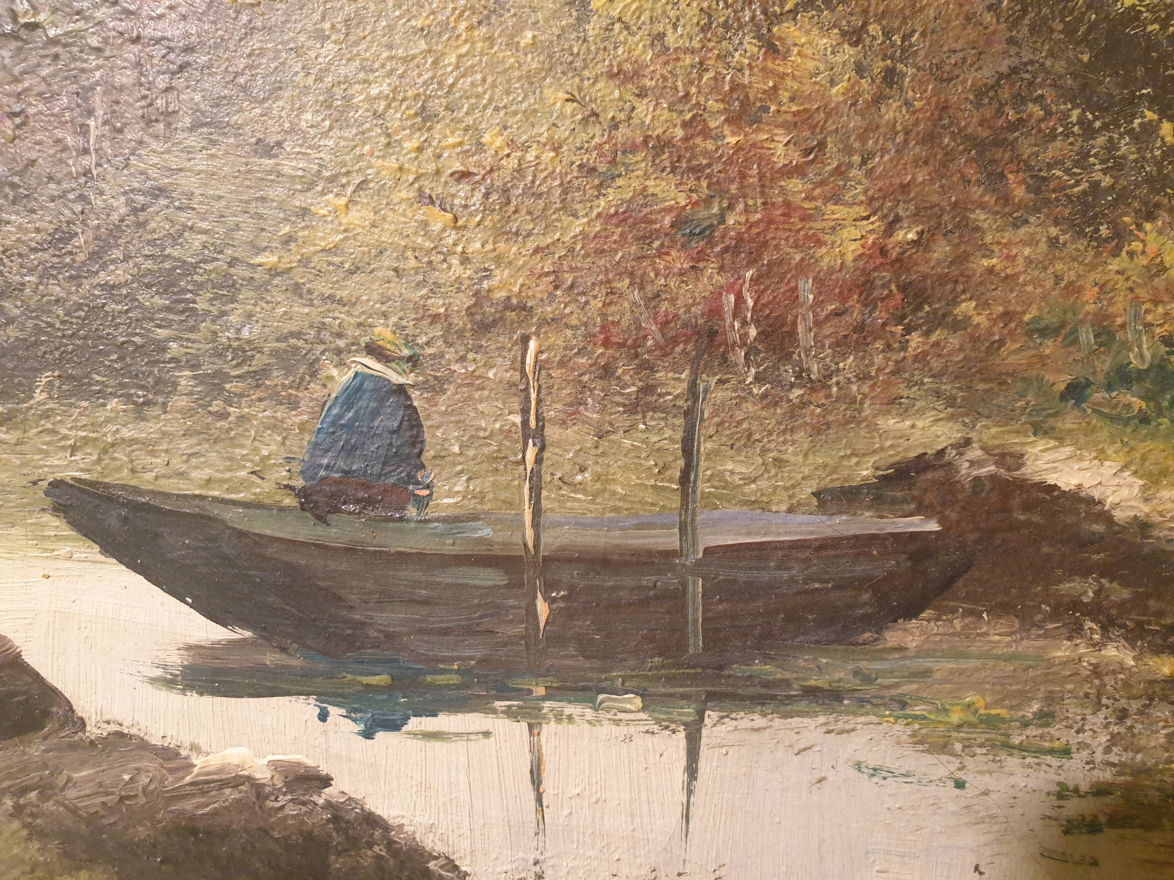 Old oil painting on canvas signed Baldy in the Barbizon style