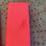 6 large cherry dyed damask cotton napkins, MB monogram, floral weave pattern