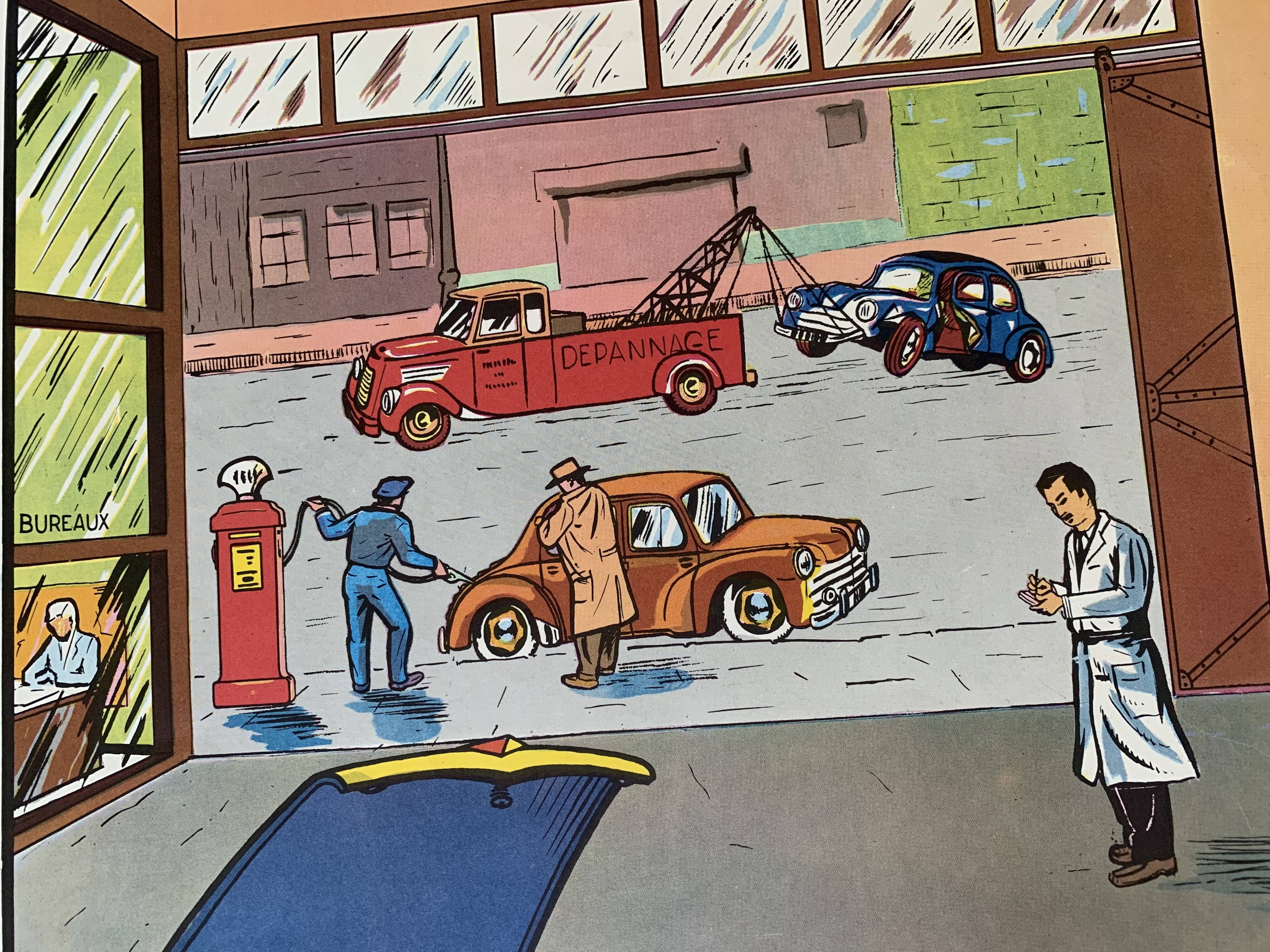 School poster 1960 framed double-sided n14bis The butcher charcutier- n 15 The garage