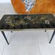 Japanese patterned coffee table, tapered legs and brass, vintage.