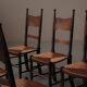 Set of 6 Arts & Crafts chairs, solid wood and straw, circa 1900.