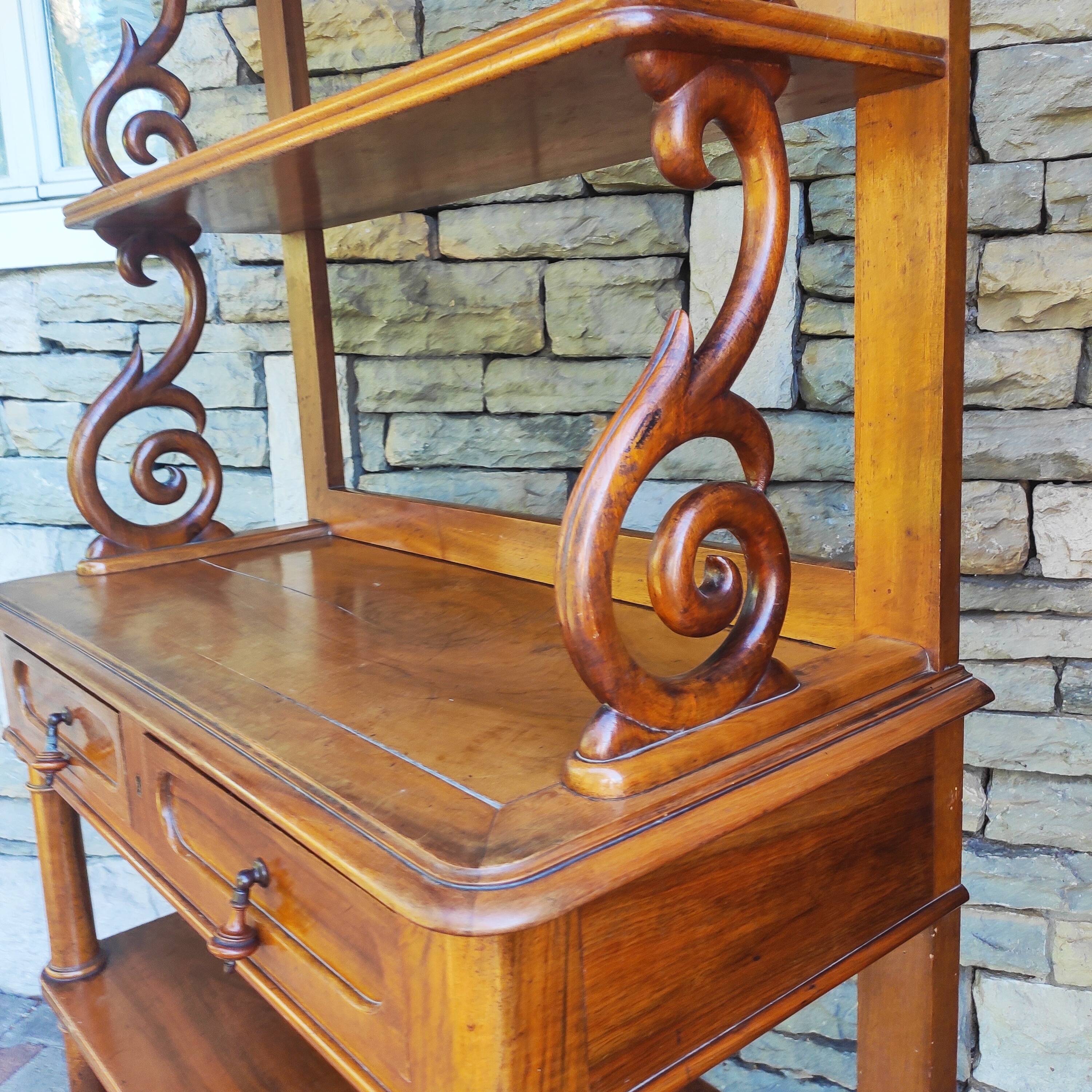 Old solid blond walnut console table