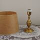 Vintage French Round Brass Table Lamp With Beige and Gold Shade
