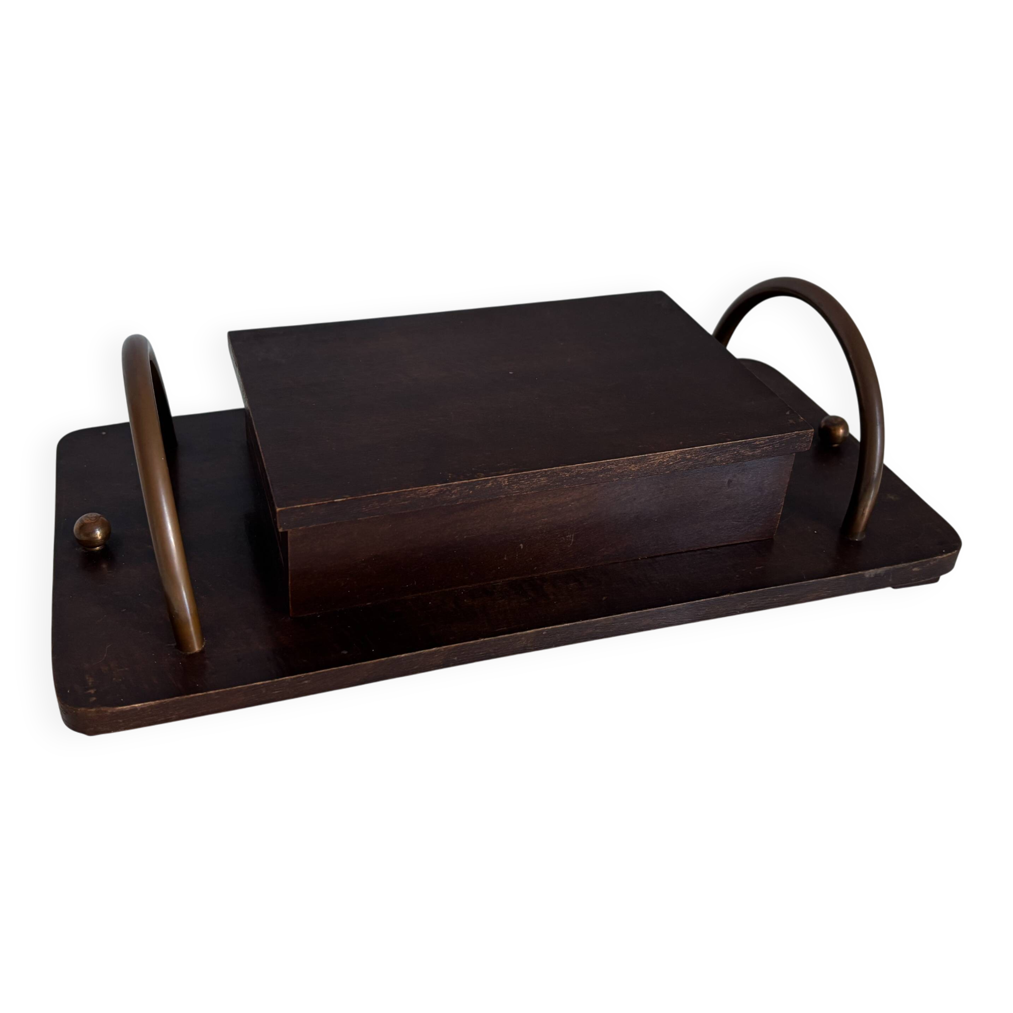 Vintage 1960 cigarette holder wooden metal copper - 31 x 15 cm