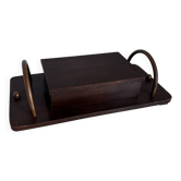 Vintage 1960 cigarette holder wooden metal copper - 31 x 15 cm