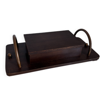 Vintage 1960 cigarette holder wooden metal copper - 31 x 15 cm