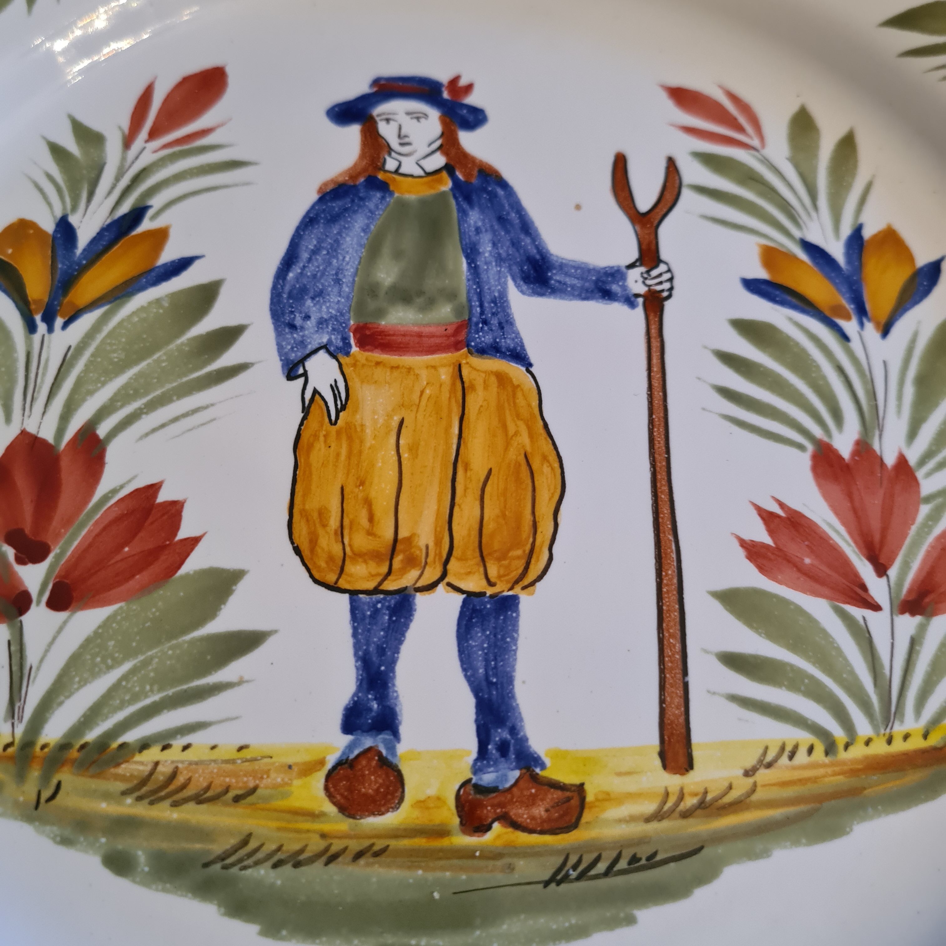Breton plate hb quimper signed and numbered peasant at the fork