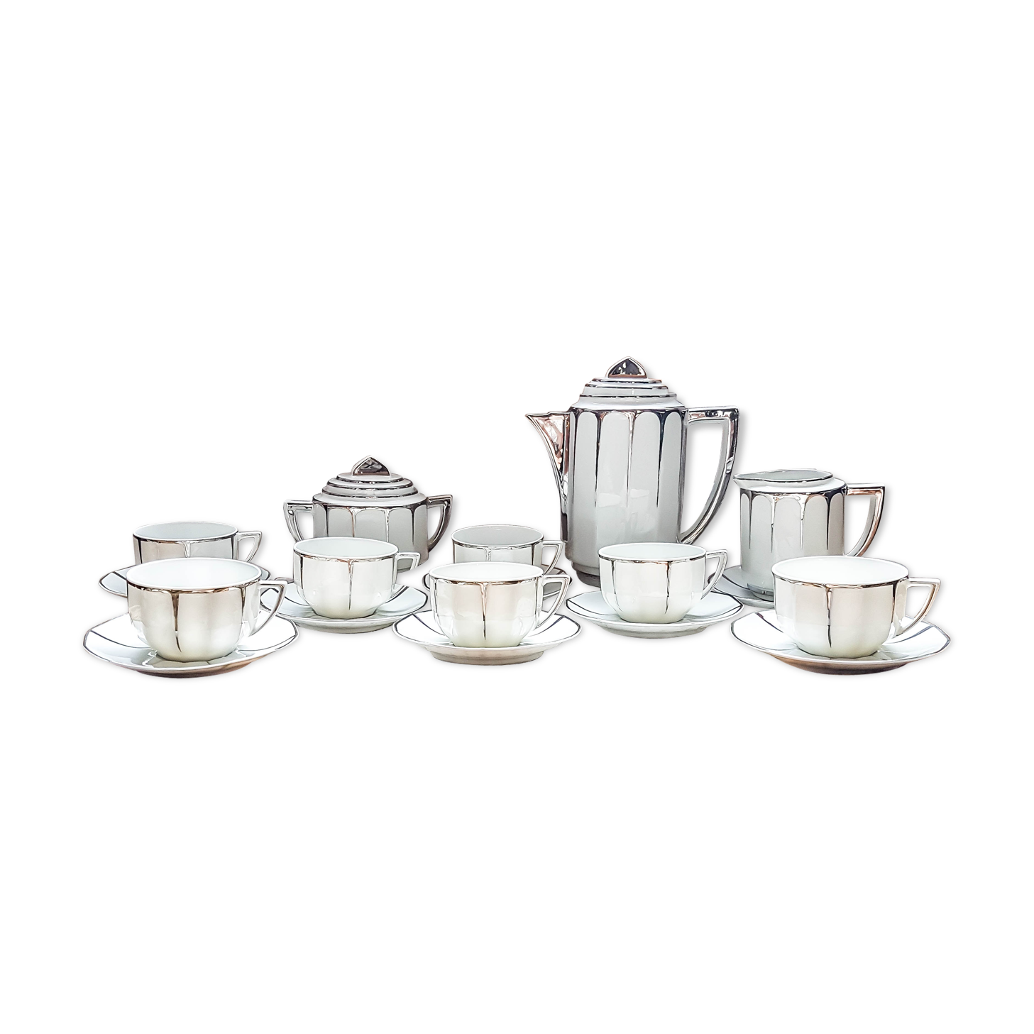 LIMOGES White and Silver Art Deco Style Coffee Service