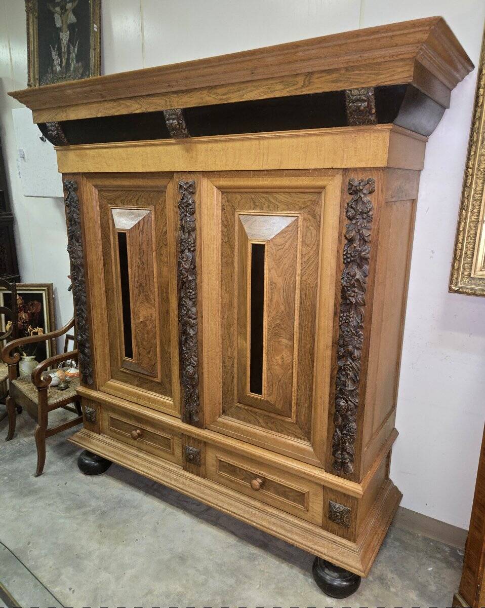 Dutch Renaissance-style cushion cabinet in solid wood