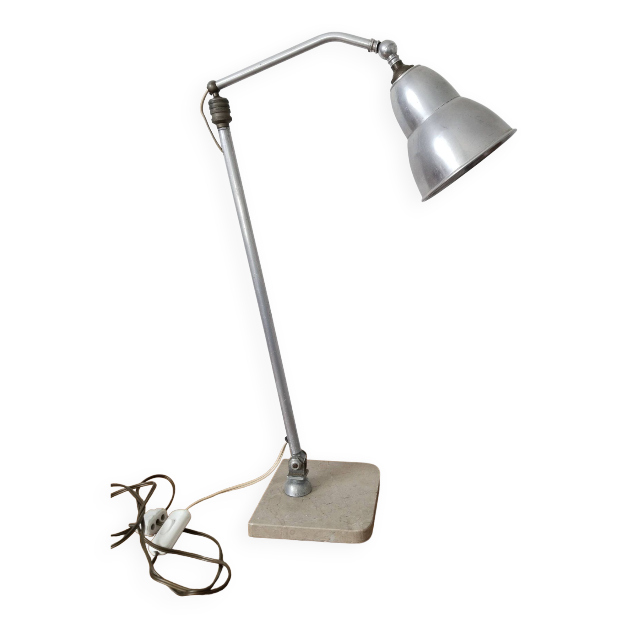 Articulated desk lamp, in aluminum and marble