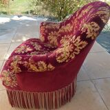 Velvet toad with backrest and firm seat in burgundy red color