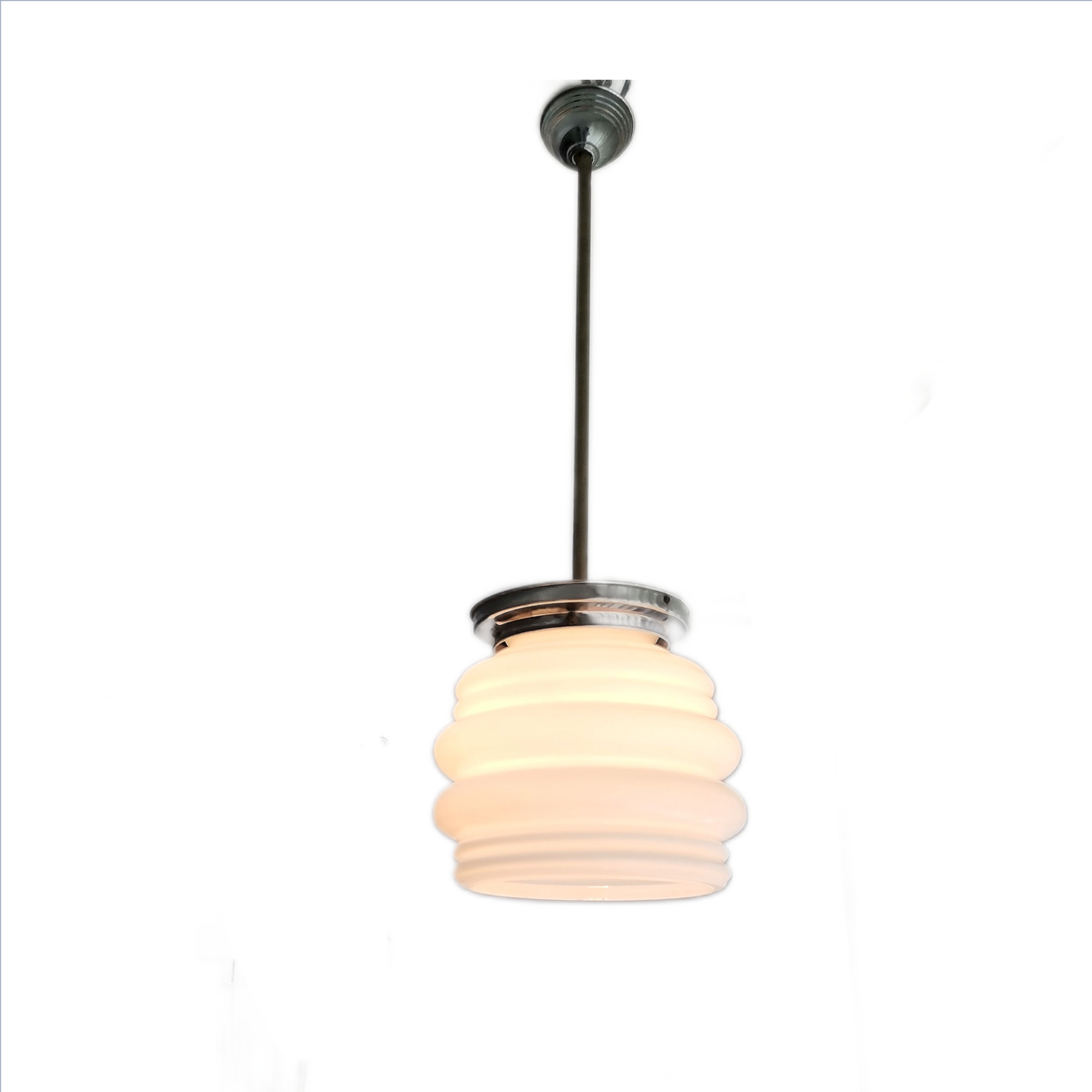 Art Deco white opal glass hanging lamp