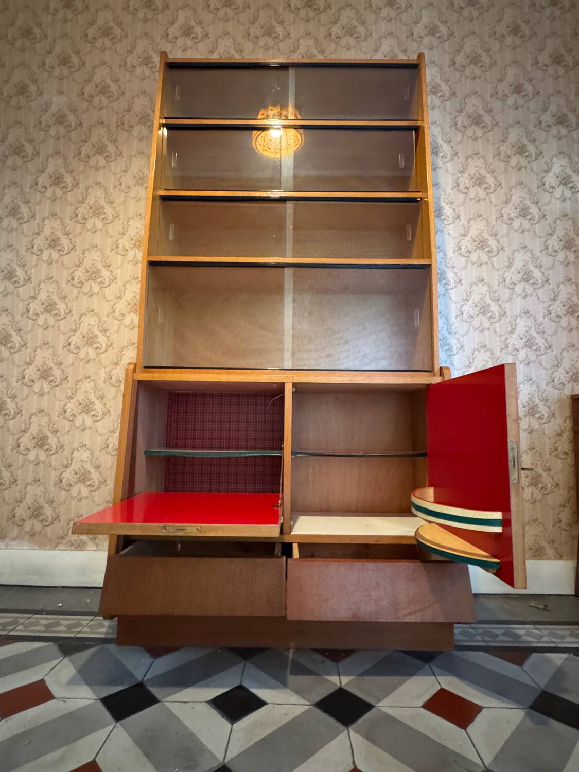 Mid-century vintage asymmetrical display cabinet
