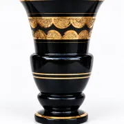 Superb Large Art Deco Ruppel Boom Vase – Black Glass with Fine Gold Gilding