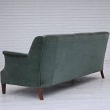 1960s, Danish 3-seater sofa, original turquoise-green furniture velour.