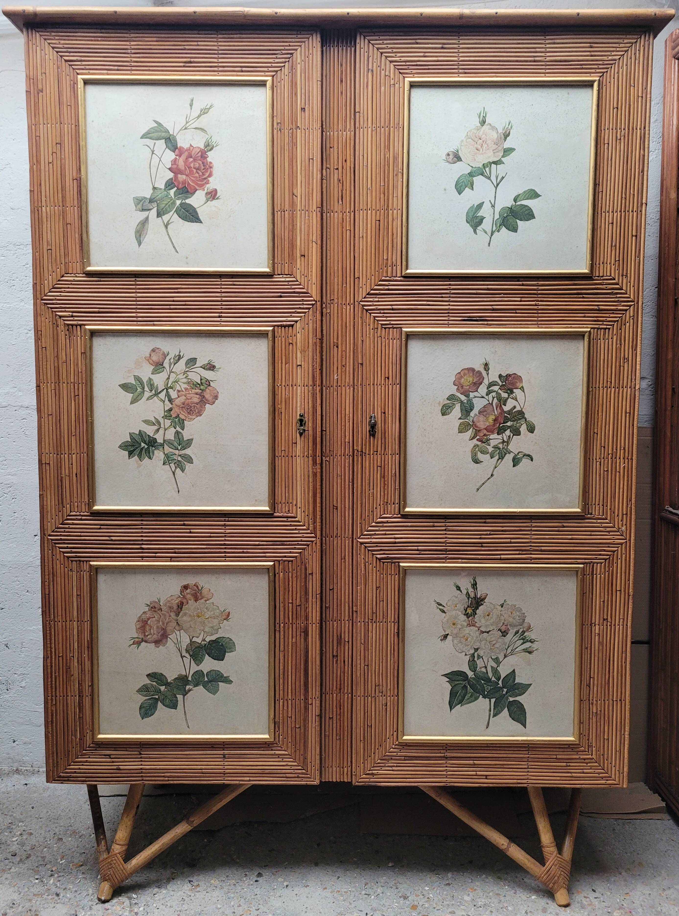 Vintage 1960s split bamboo and rattan wardrobe