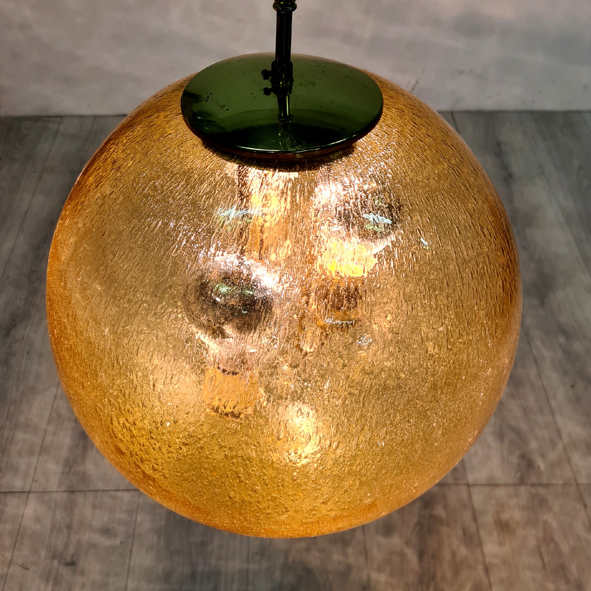 Amber glass and brass globe lamp, Germany 1960s