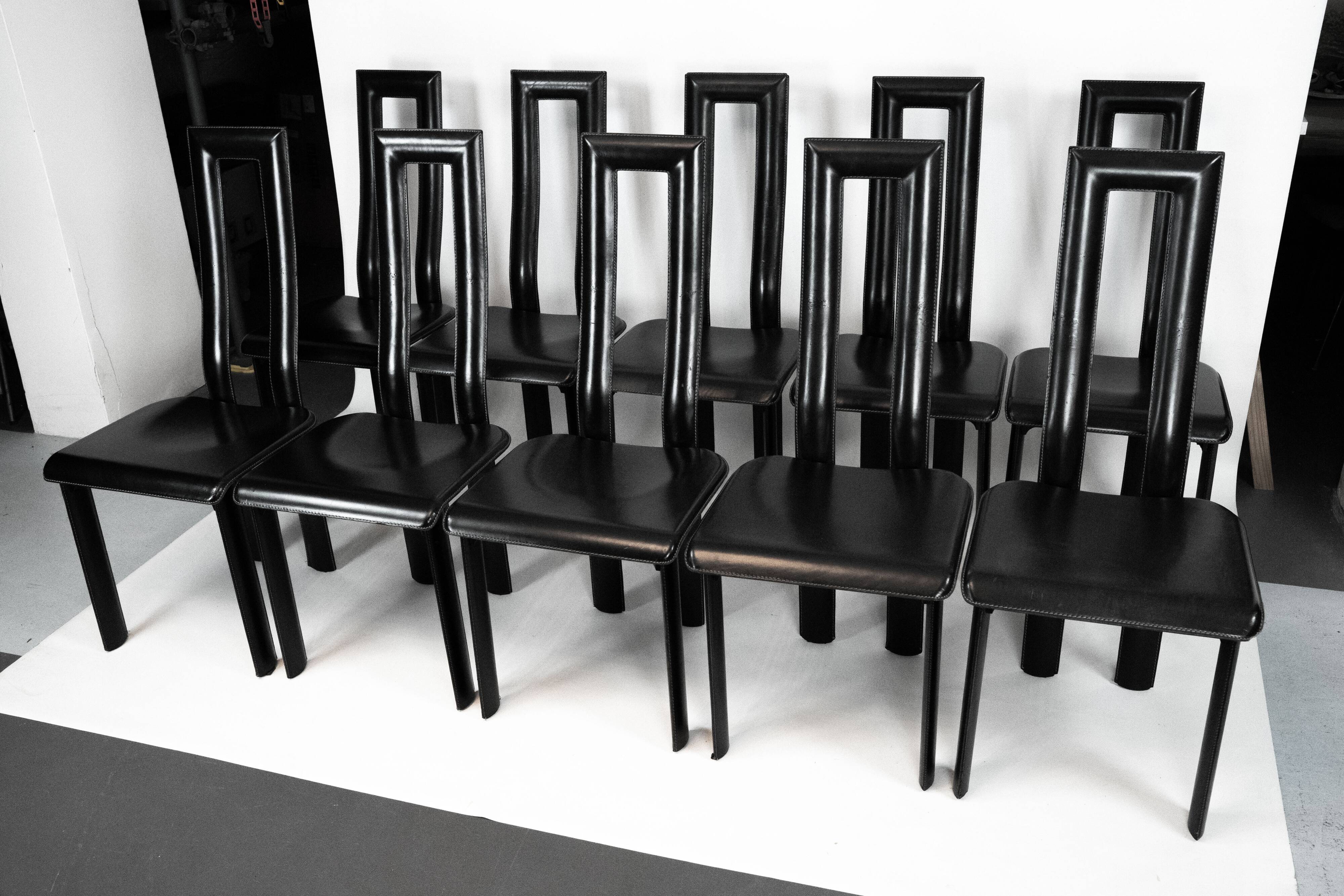 Postmodern Set of ten leather dining chairs by Antonello Mosca for Ycami. I