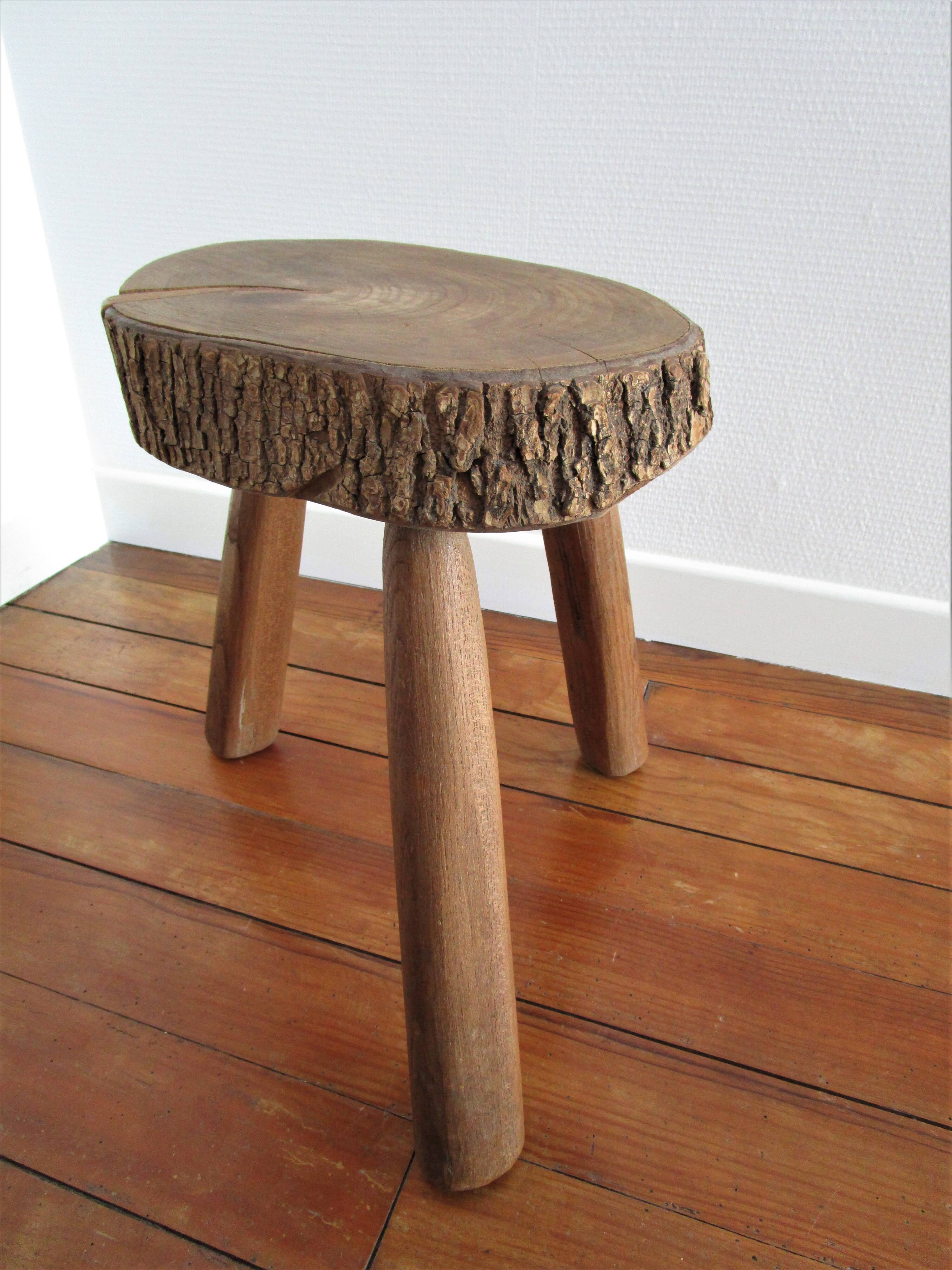 Tabouret bois massif art populaire français