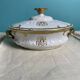 Soup tureen, vegetable dish in fine Limoges porcelain Monograms PJC gold