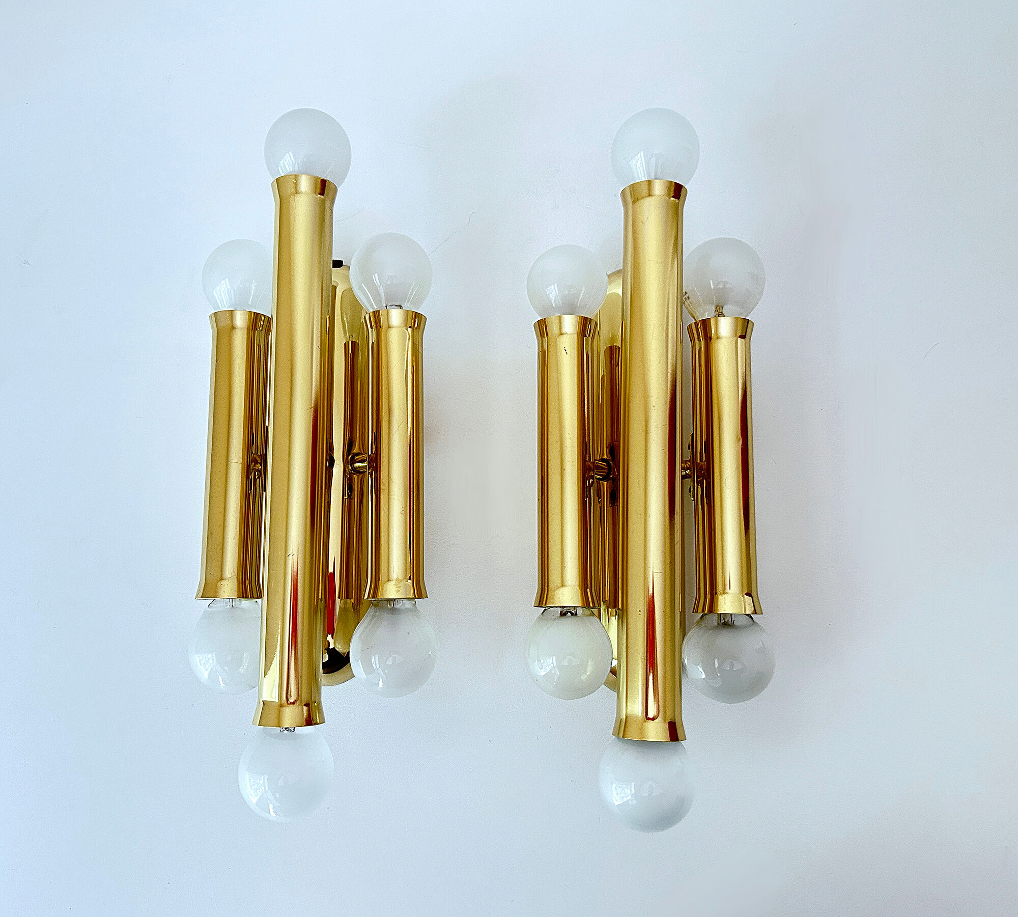 Pair Vintage Brass Wall Sconces, 60s