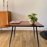 wooden coffee table and 70s design compass legs
