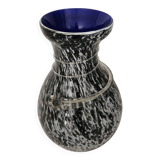 Blown glass vase with black snake decoration with white speckles