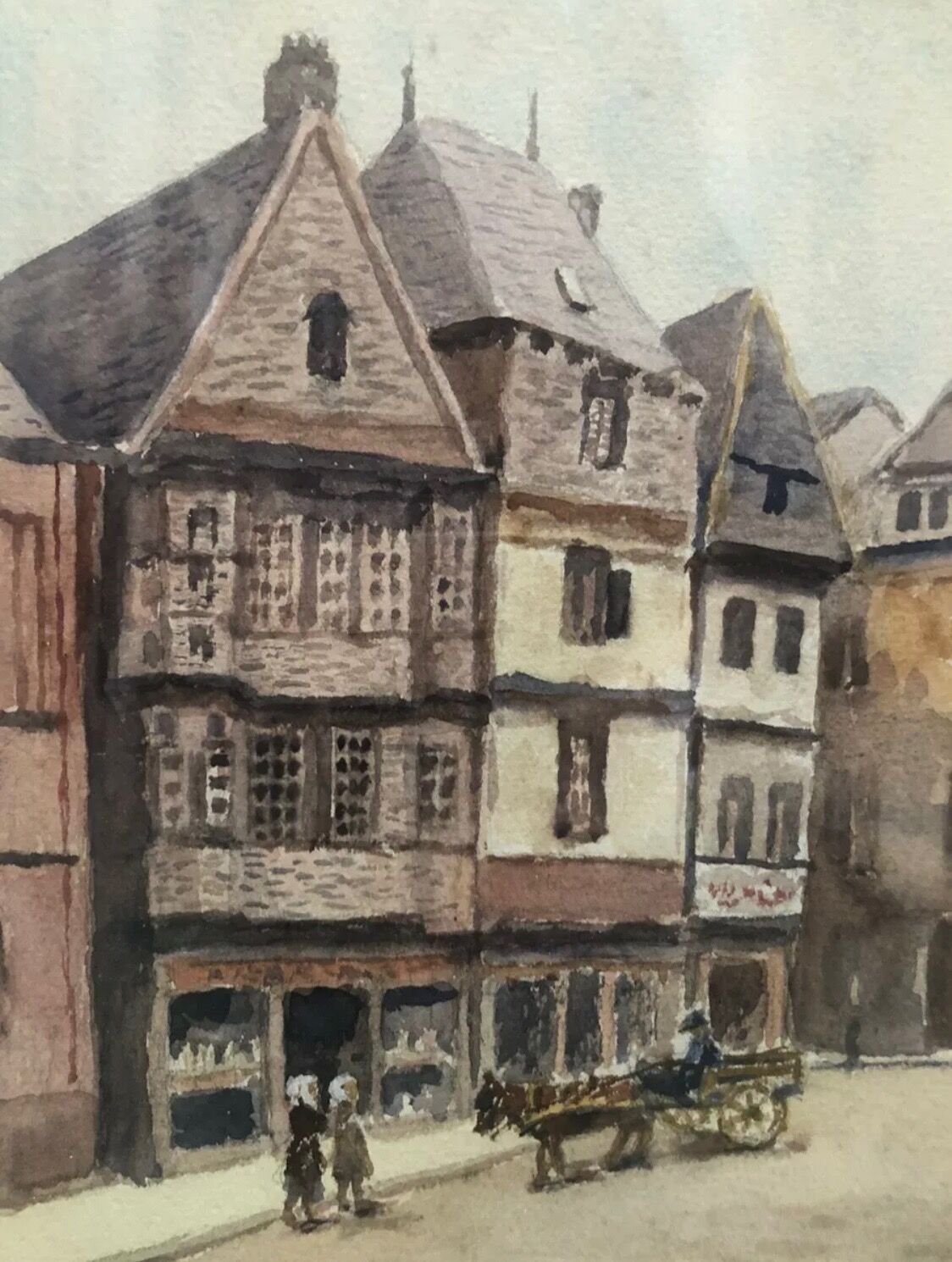 Breton painting painting, Watercolor Lannion, Signed Kehr