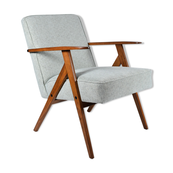 Fauteuil original vintage, entièrement restauré, 1960, tapisserie verte — Beyit
